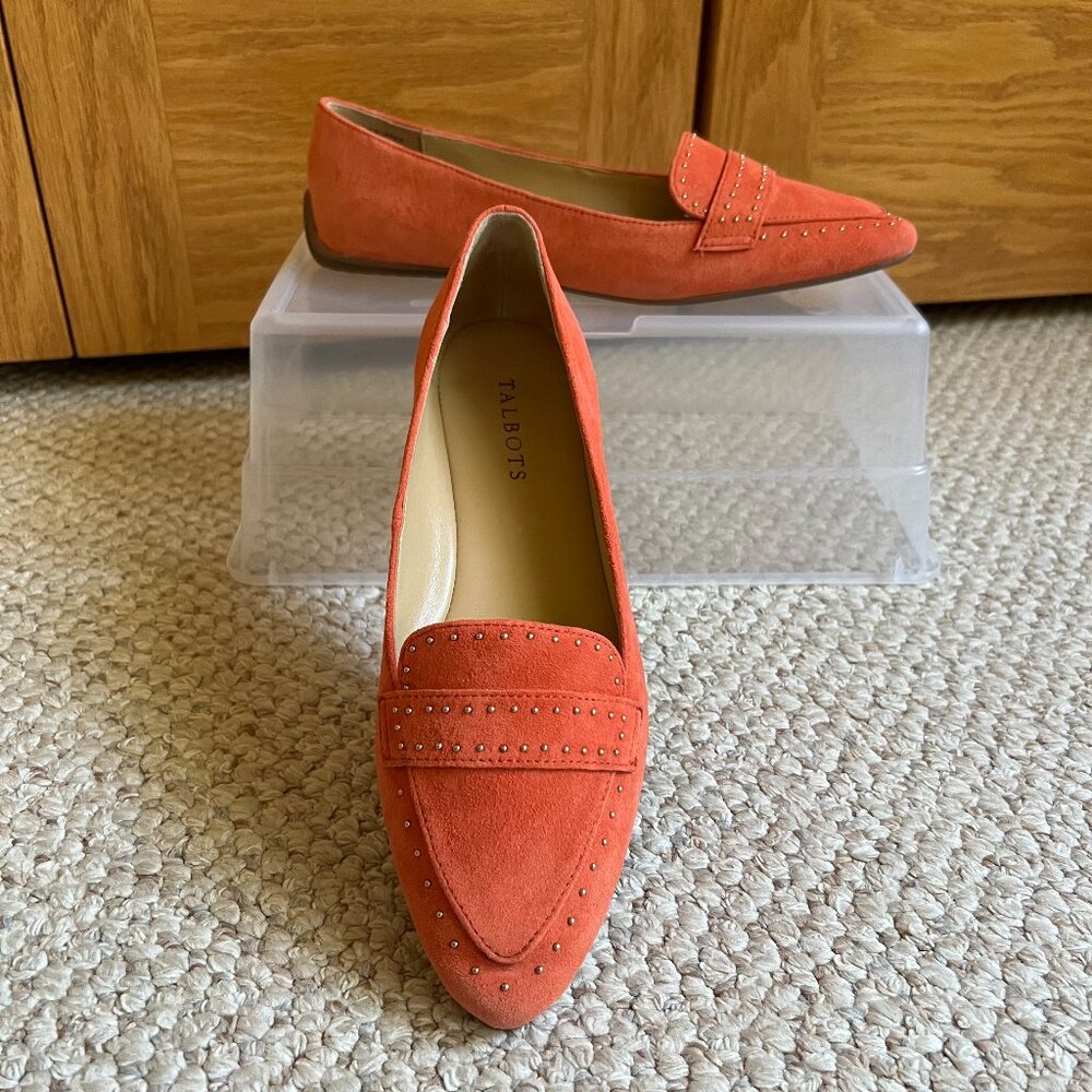 Talbots Orange Suede Flats with Stud Detail